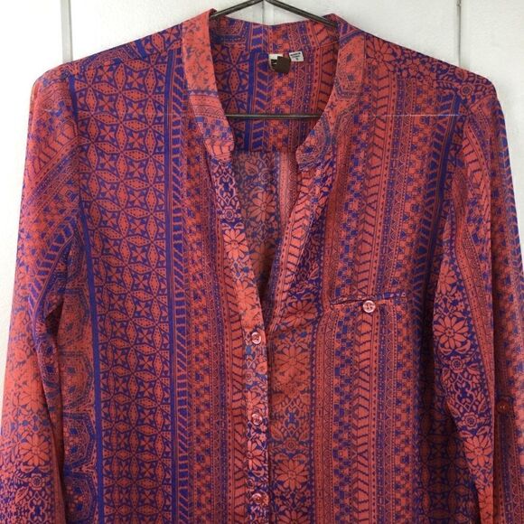 Kut from the Kloth Button Down Coral Blue Floral Top, Size Small - Picture 3 of 13